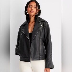 😎Women's Universal Thread Oversized Black Faux Leather Jacket, NWOT, size L